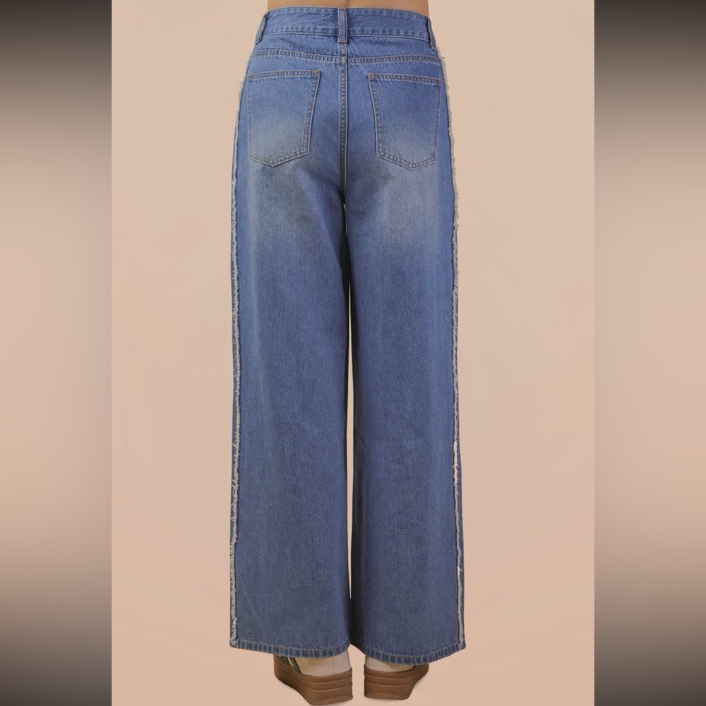 Frayed Detail Washed Denim Wide-Leg Pants - Picture 4 of 4